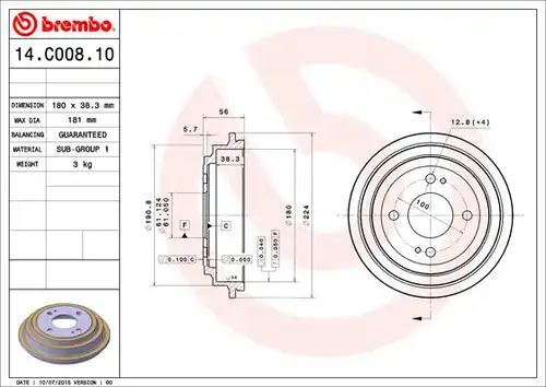 спирачен барабан BREMBO 14.C008.10