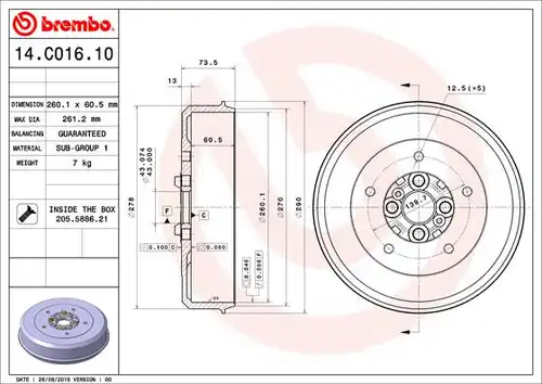 спирачен барабан BREMBO 14.C016.10