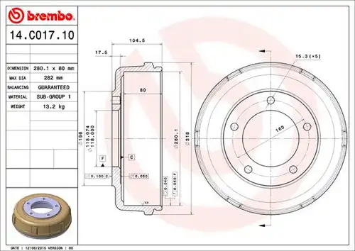 спирачен барабан BREMBO 14.C017.10