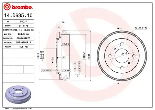 спирачен барабан BREMBO 14.D635.10