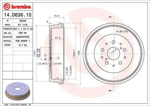 спирачен барабан BREMBO 14.D636.10