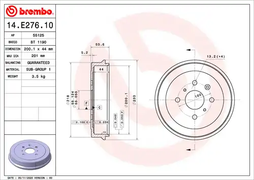спирачен барабан BREMBO 14.E276.10