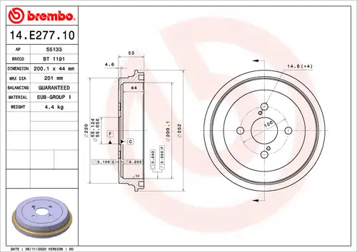 спирачен барабан BREMBO 14.E277.10