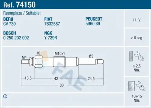 подгревна свещ FAE 74150