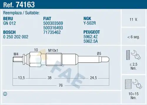 подгревна свещ FAE 74163