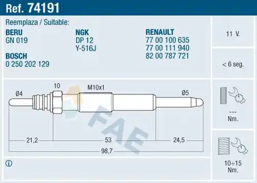 подгревна свещ FAE 74191