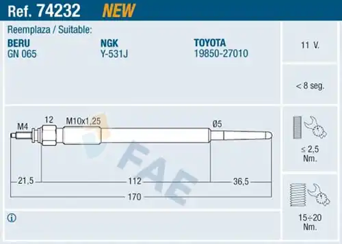 подгревна свещ FAE 74232