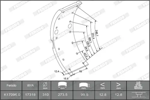 комплект феродо за накладки, барабанни спирачки FERODO K17096.1-F3653