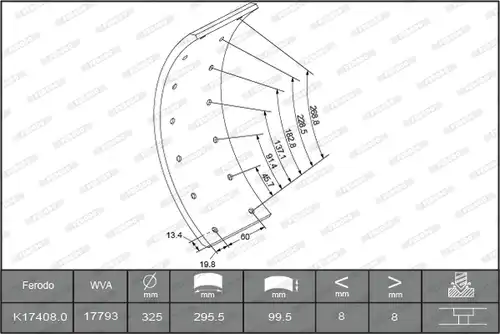 комплект феродо за накладки, барабанни спирачки FERODO K17408.0-F3653