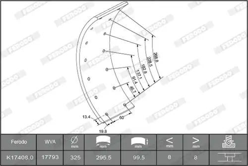 комплект феродо за накладки, барабанни спирачки FERODO K17408.1-F3653