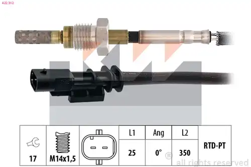 датчик, температура на изгорелите газове KW 422 312