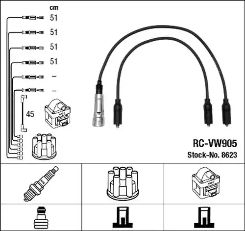 комплект запалителеи кабели NGK 8623