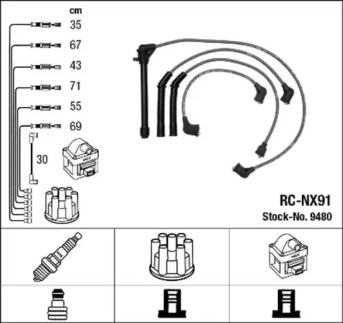 комплект запалителеи кабели NGK 9480