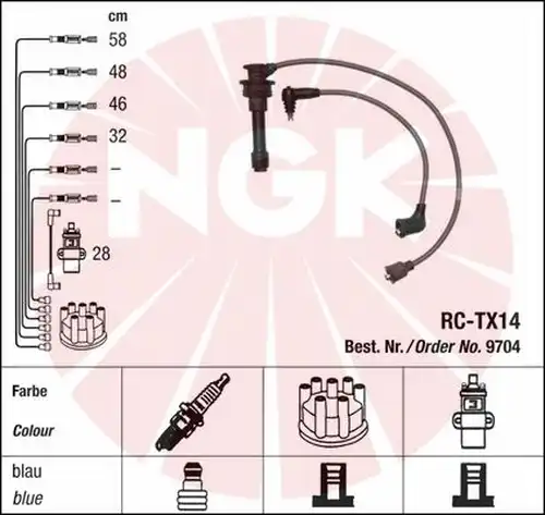 комплект запалителеи кабели NGK 9704