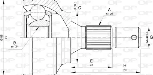 каре комплект, полуоска OPEN PARTS CVJ5741.10