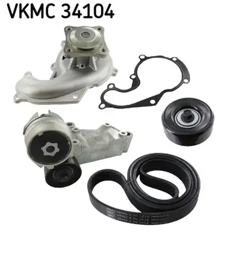 водна помпа + комплект пистови ремъци клиновидно оребряване SKF VKMC 34104
