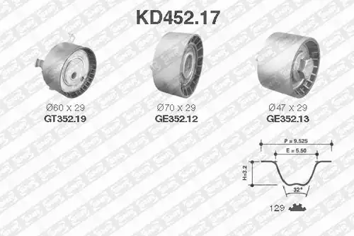 комплект ангренажен ремък SNR KD452.17