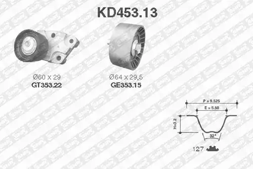 комплект ангренажен ремък SNR KD453.13