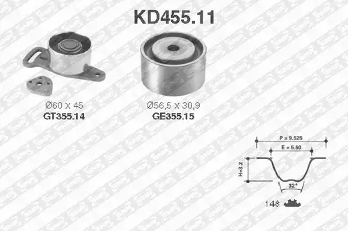 комплект ангренажен ремък SNR KD455.11
