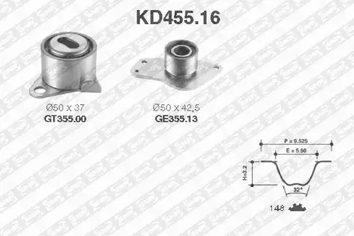 комплект ангренажен ремък SNR KD455.16