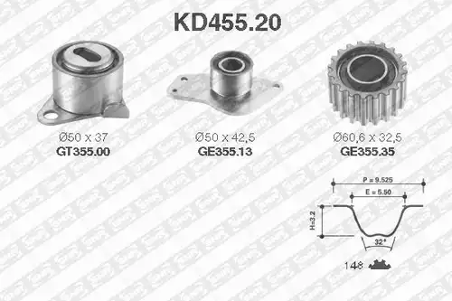 комплект ангренажен ремък SNR KD455.20