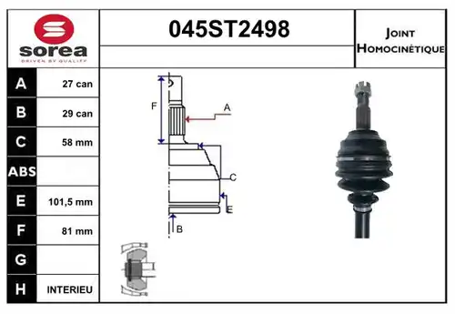 каре комплект, полуоска STARTCAR 045ST2498