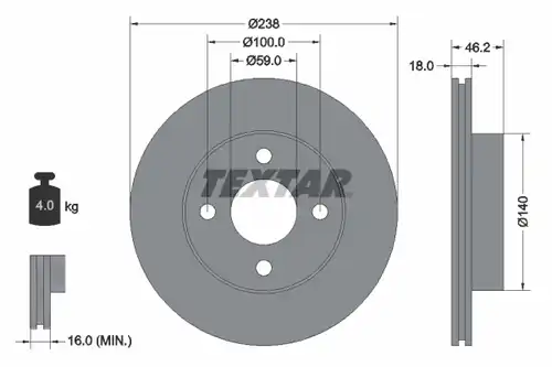 спирачен диск TEXTAR 92144300
