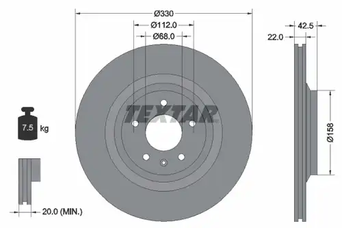 спирачен диск TEXTAR 92160403