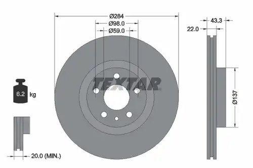 спирачен диск TEXTAR 92252803