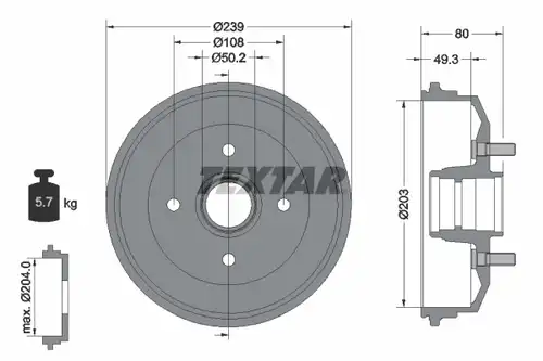 спирачен барабан TEXTAR 94019000