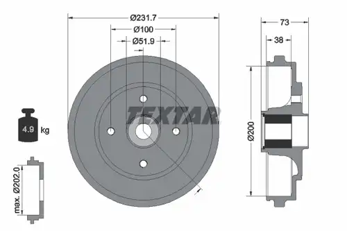 спирачен барабан TEXTAR 94027800