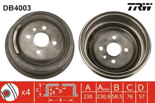 спирачен барабан TRW DB4003