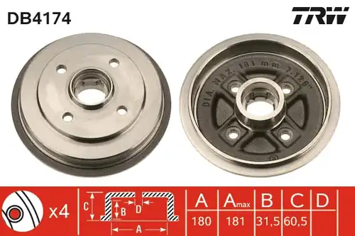 спирачен барабан TRW DB4174