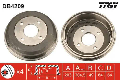 спирачен барабан TRW DB4209