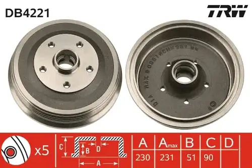 спирачен барабан TRW DB4221