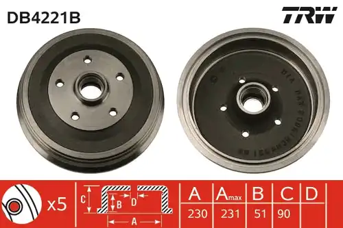 спирачен барабан TRW DB4221B