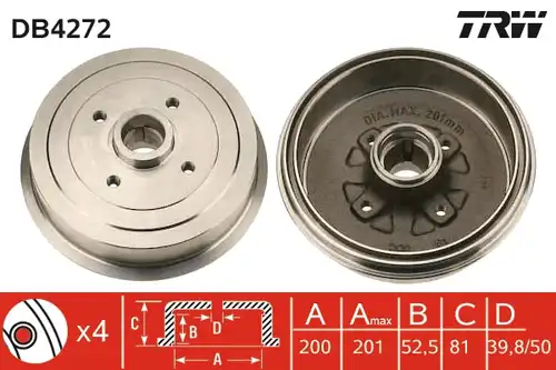 спирачен барабан TRW DB4272