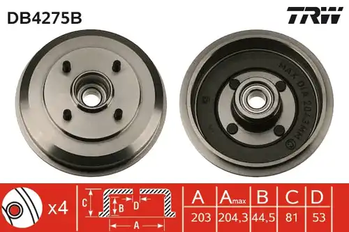 спирачен барабан TRW DB4275B