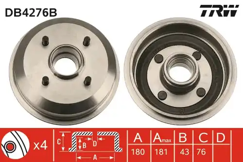 спирачен барабан TRW DB4276B