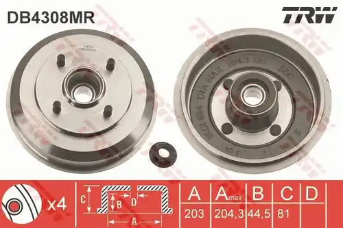 спирачен барабан TRW DB4308MR