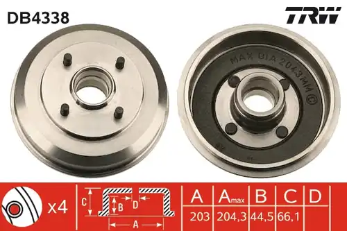 спирачен барабан TRW DB4338