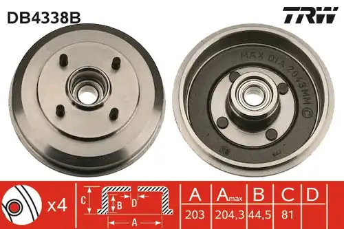 спирачен барабан TRW DB4338B