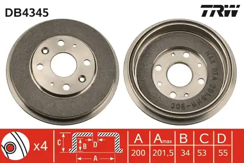 спирачен барабан TRW DB4345