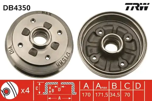 спирачен барабан TRW DB4350