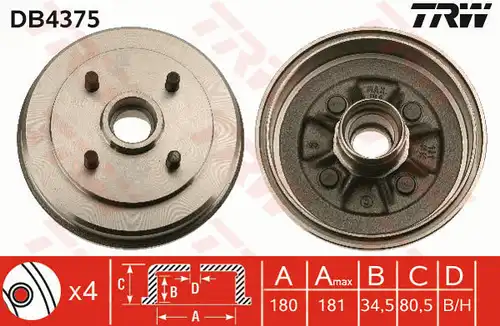 спирачен барабан TRW DB4375