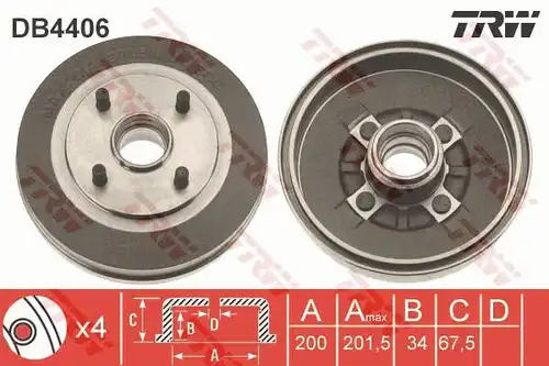 спирачен барабан TRW DB4406