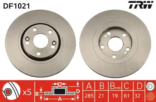 спирачен диск TRW DF1021