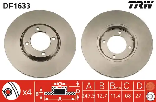 спирачен диск TRW DF1633