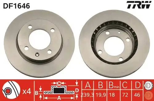 спирачен диск TRW DF1646