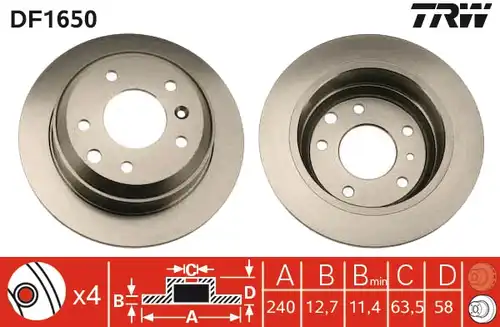 спирачен диск TRW DF1650